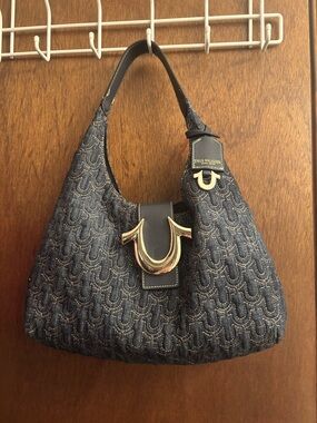 True Religion Navy Denim Hobo with Gold Horseshoe Accent